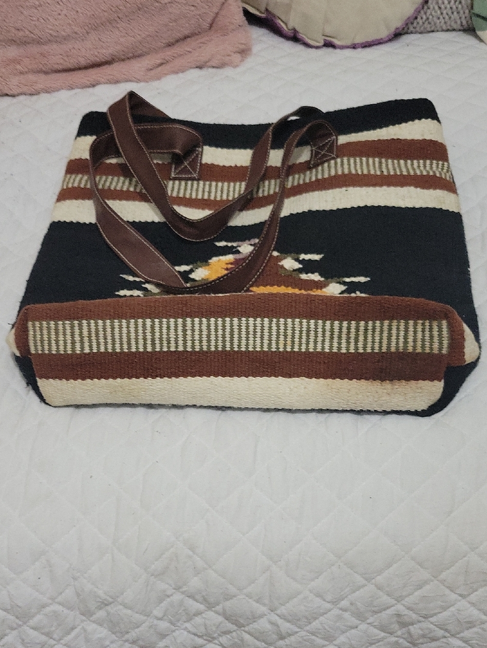 Southwestern Woven Tote Bag in Black, Brown & Cream - Picture 7 of 9